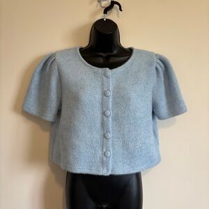 Dazy Light Blue Women's coquette preppy short sleeve cardigan - Size M/L